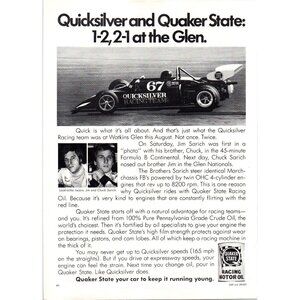 1973 Quaker State Racing Motor Oil Vintage Print Ad Watkins Glen 70s Wall Art